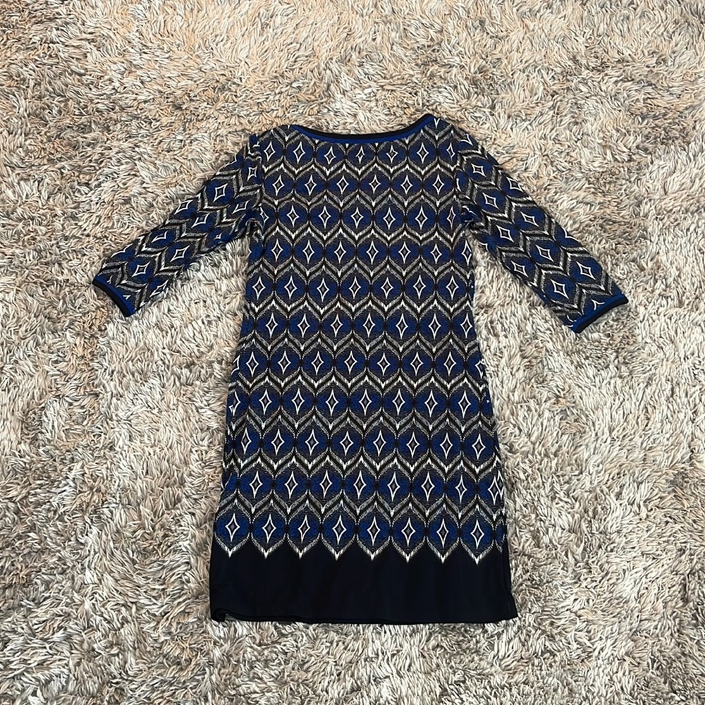 Max Studio Blue Geometric Pattern Crop Sleeve Shi… - image 2